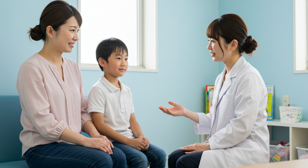 子供のことで医師に相談する母親
